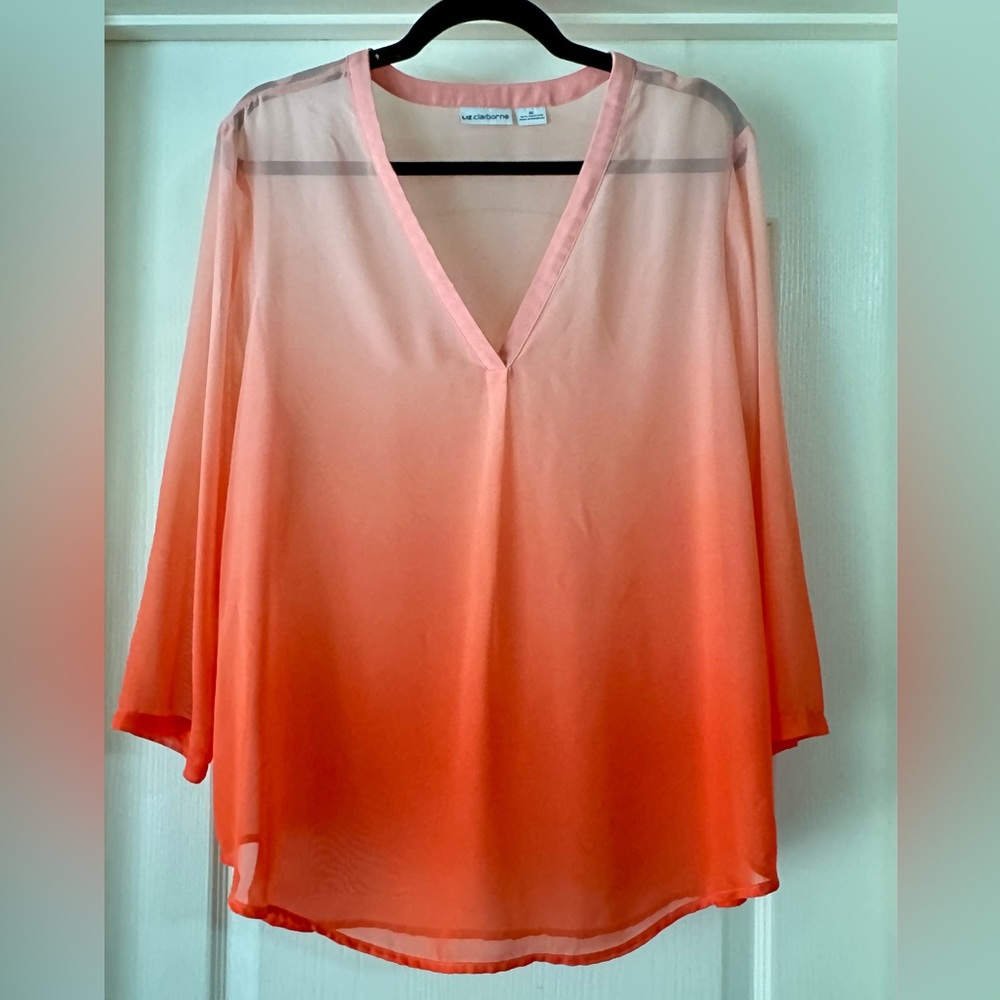 Beautiful Orange ombré sheer Liz Claiborne Blouse.